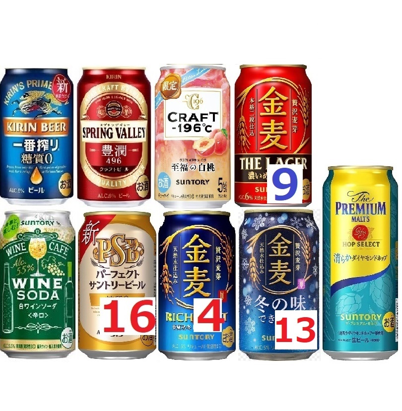 計47本 金麦+PSB+プレモル+豊潤+一番搾り+クラフト -196度＋白ワインソーダ/パーフェクトサントリービール生ラガー 糖質オフ_画像1