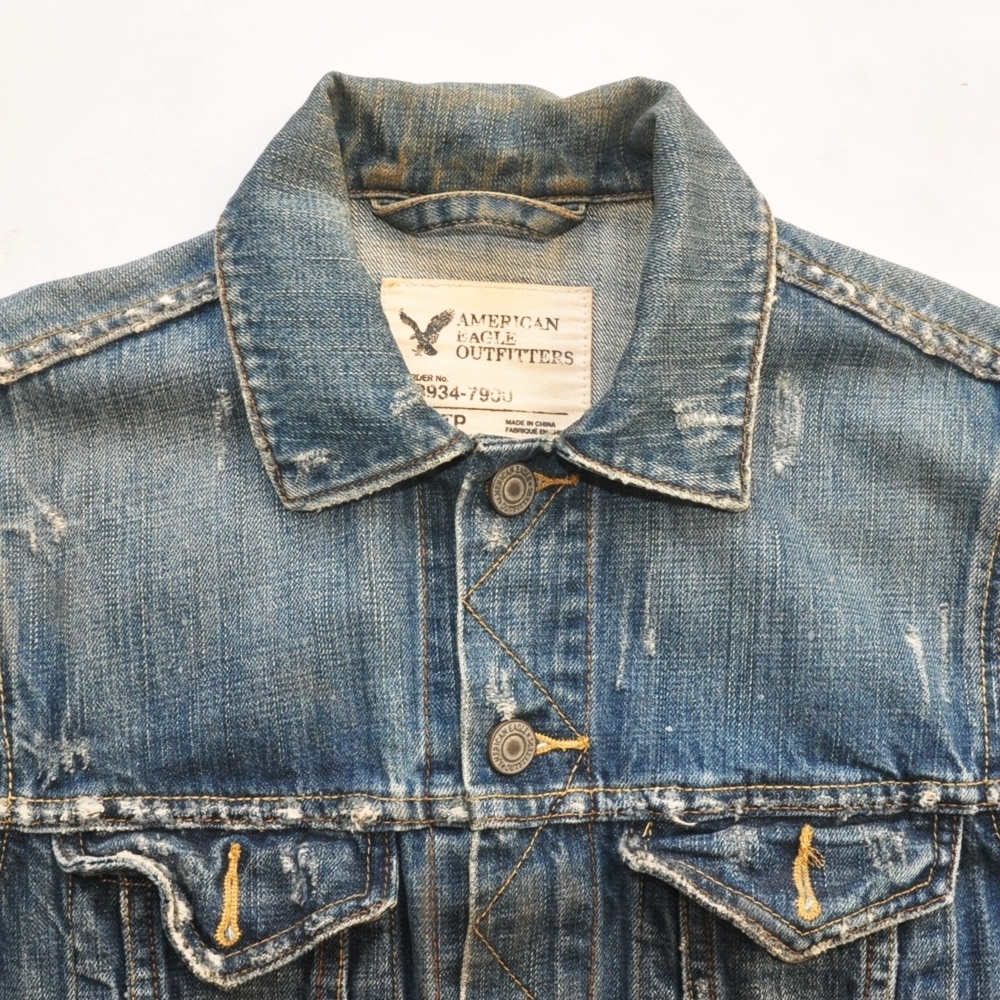 AMERICAN EAGLE OUTFITTERS / アメリカン イーグル アウトフィッターズ DAMAGE DENIM JACKET VINTAGE XS_画像2