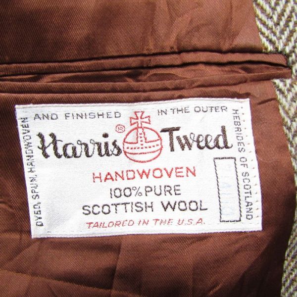 サイズ ？ Harris tweed ウール ツイード テーラード ジャケット ブレザー ブラウン ハリスツイード 古着 ビンテージ 3MA0404_画像3