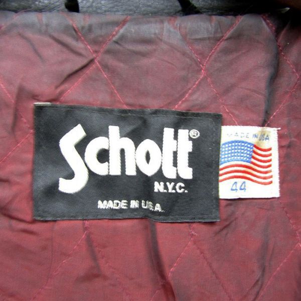 USA製 本革 サイズ 44 Schoot レザー ジャケット ミディアム丈 コート 革ジャン キルティング ライナー ショット 古着 ビンテージ 3MA0401の画像3