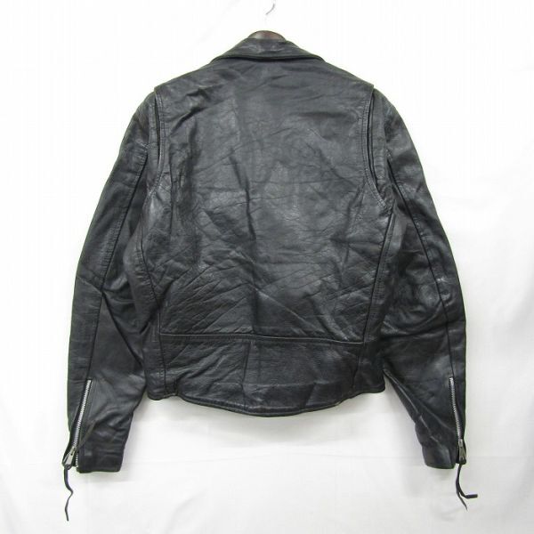 本革 サイズ 40 Vintage ダブル レザー ジャケット ライダース 革ジャン ブラック 古着 ビンテージ 3MA0502の画像2