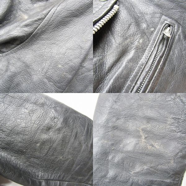 本革 サイズ 40 Vintage ダブル レザー ジャケット ライダース 革ジャン ブラック 古着 ビンテージ 3MA0502の画像8