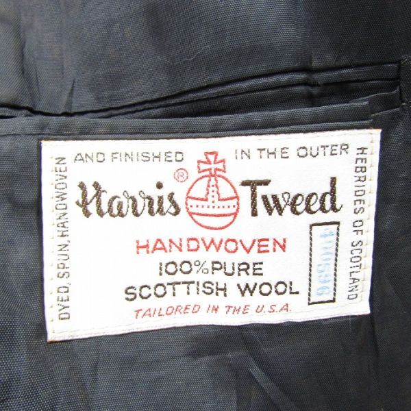 サイズ 42LNG Harris Tweed ツイード ウール テーラード ジャケット ブレザー グレー系 ハリスツイード 古着 ビンテージ 3MA0506_画像4