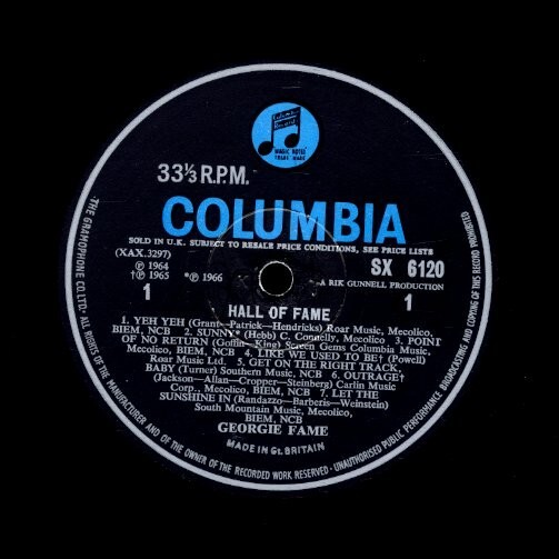 67年 UKプレスLP！ブルー・コロンビア MONO盤 Georgie Fame / Hall Of Fame【Columbia / SX 6120】ジョージィ・フェイム モッズ R&B MODS_画像2