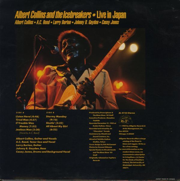 US盤 Albert Collins And The Icebreakers / Live In Japan 1984年【Alligator Records AL 4733】A.C. Reed アルバート・コリンズ_画像3