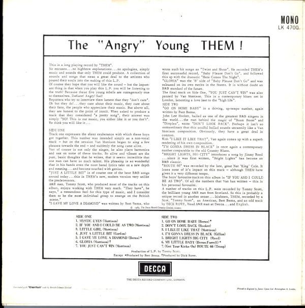 70年代 UKプレスLP！MONO盤 Them / The Angry Young Them!【Decca / LK 4700】ゼム Van Morrison ヴァン・モリソン ガレージ・ロック_画像3