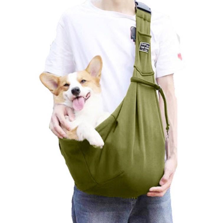  khaki green buckle attaching pet sling carry bag dog cat ... string shoulder bag length adjustment possibility 