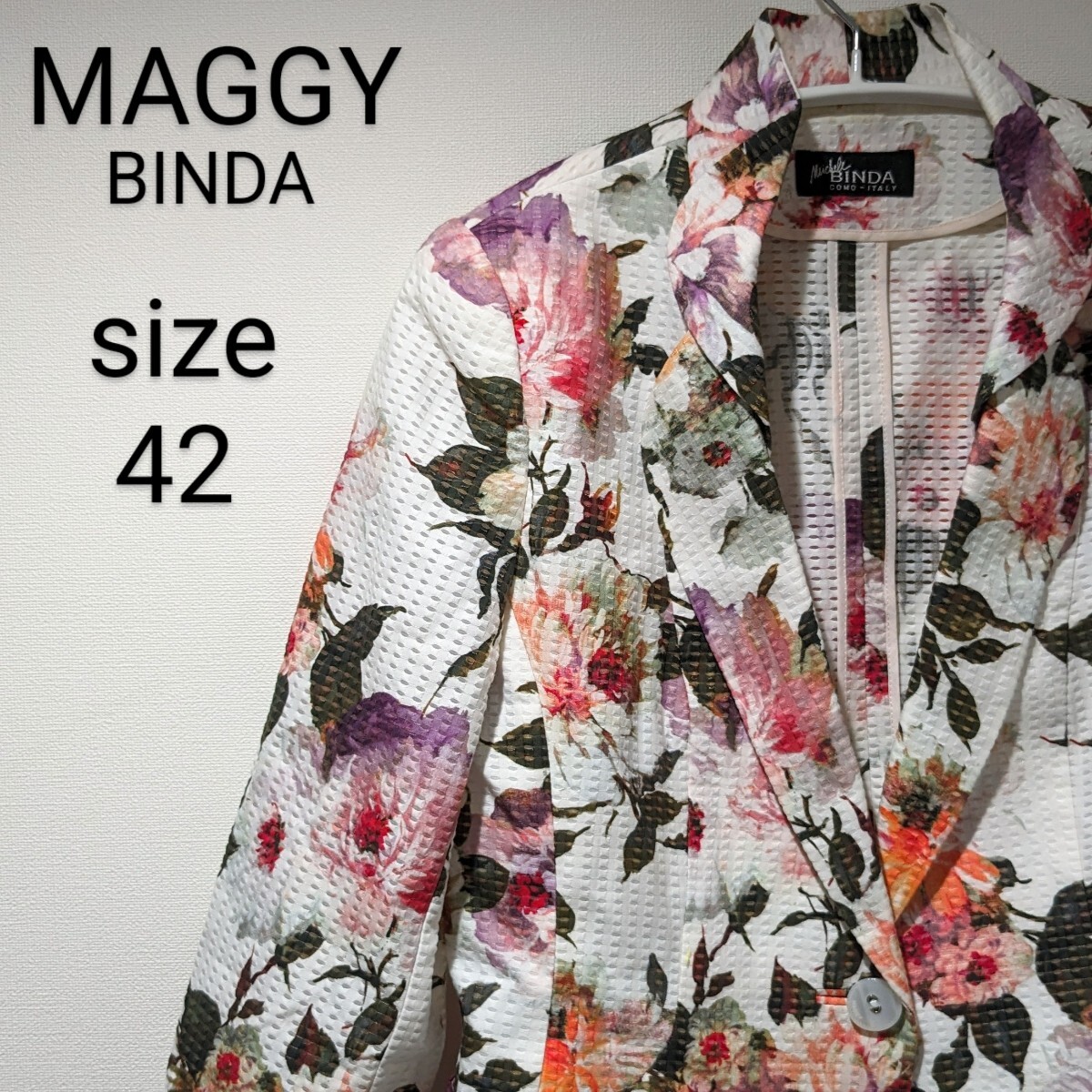 銀座マギー BINDA　maggy テーラードジャケット　花柄　1つボタン レディース　婦人服　XLサイズ相当　ボタニカル　フォーマル　カジュアル