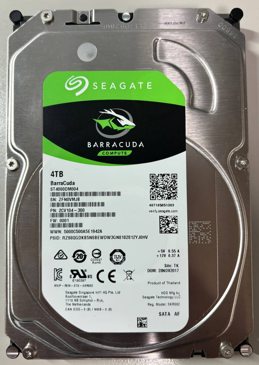 SEAGATE ST4000DM004 3.5インチ内蔵HDD 4TB SATA600 BarraCuda 中古品_画像1