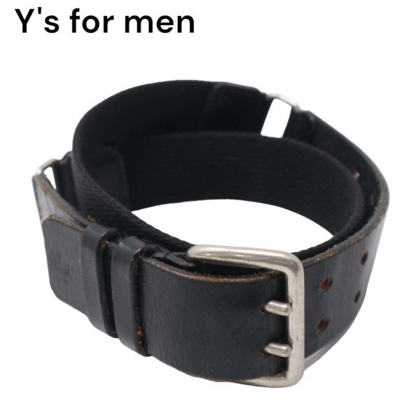 Y's for men ワイズ フォーメン ヨウジヤマモト 二穴 デザイン レザー ベルト Sz.F　メンズ 黒　I4G00027_2#U_画像1