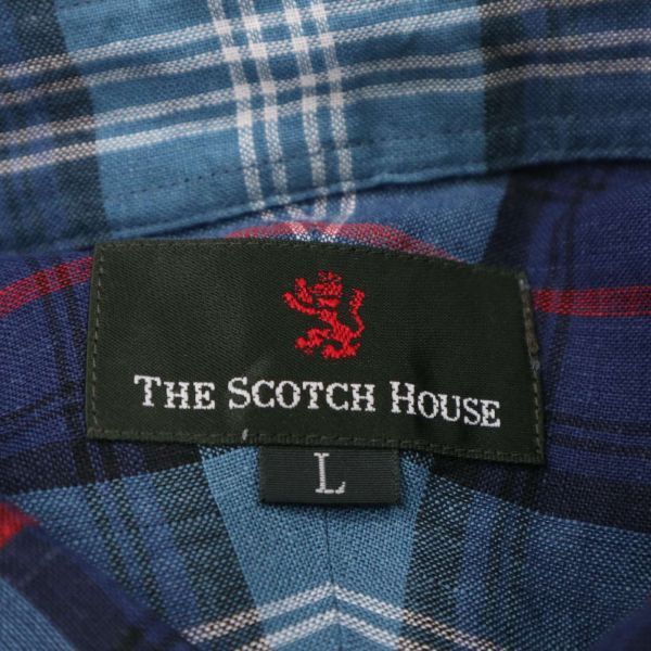 【新品 未使用】 THE SCOTCH HOUSE スコッチハウス 春夏 ロゴ刺繍★ 麻100% 長袖 リネン チェック シャツ Sz.L　メンズ　I4T00713_3#A_画像7