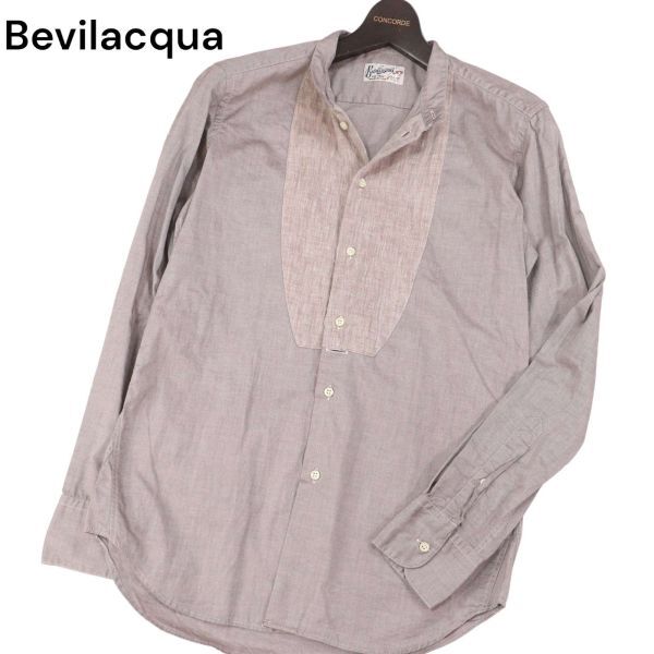 イタリア製★ Bevilacqua ベヴィラクア 春夏 リネン切替★ 長袖 デザイン シャツ Sz.XS　メンズ　I4T00674_2#A_画像1