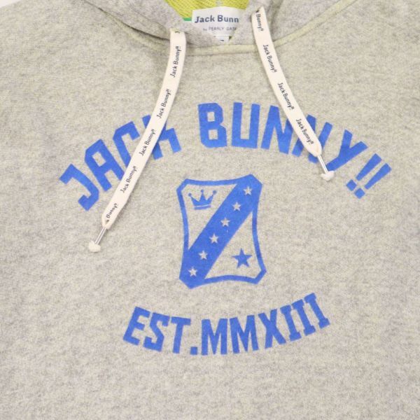 JACK BUNNY!! ジャックバニー パーリーゲイツ 通年 ロゴ★ スウェット プルオーバー パーカー Sz.5　メンズ グレー ゴルフ　I4T00833_3#I_画像4