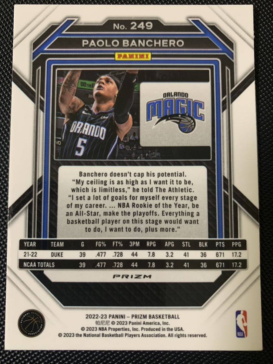 2022-23 Panini prizm paolo banchero silver RC NBAカード　大活躍！人気シルバーパラレルルーキーカード　新人王　マジック　バンケロ_画像2