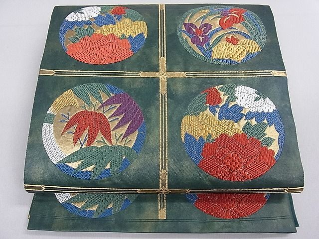 平和屋川間店■六通柄袋帯　天井草花文　金糸　引箔　逸品　du1650_画像2