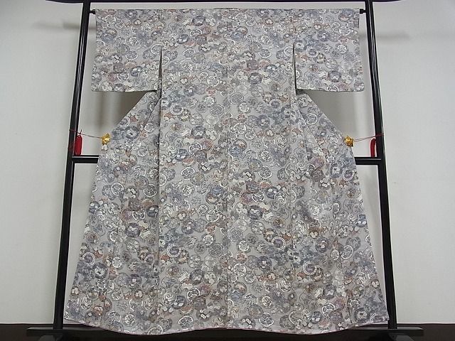 平和屋川間店■上質な小紋 絵皿花文 着丈153cm 裄丈64.5cm 正絹 逸品 B-wt6692の画像2