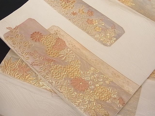 平和屋川間店■九寸名古屋帯　唐織　色紙草花文　金糸　正絹　逸品　A-dp3900_画像6