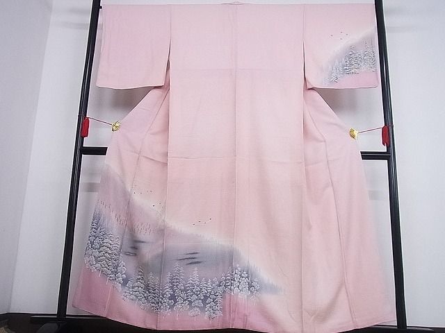 平和屋川間店■訪問着　樹林舞鳥文　暈し染め　金彩　着丈154cm　裄丈66cm　正絹　逸品　B-fe6113_画像1