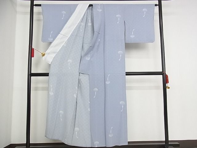 平和屋川間店■夏物　小紋　市松紋絽　風鈴　着丈150cm　裄丈66cm　正絹　逸品　B-np6503_画像2