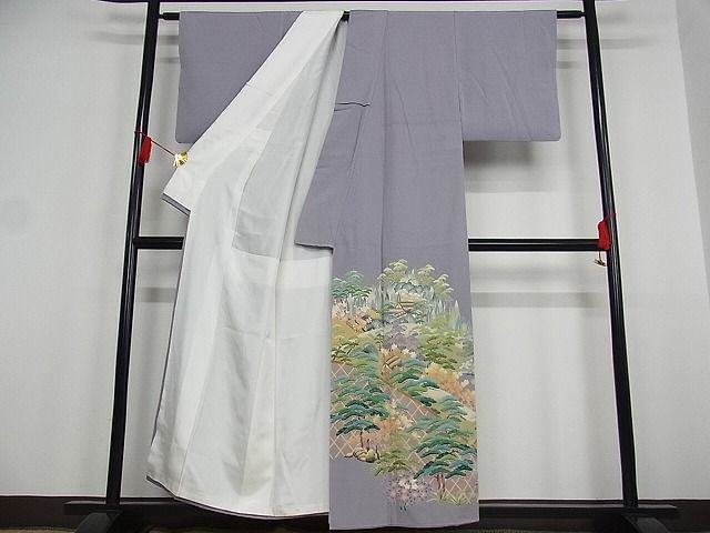 平和屋川間店■豪華色留袖 友禅 作家物 風景花文 着丈154.5cm 裄丈62.5cm 正絹 逸品 B-wt9026の画像3