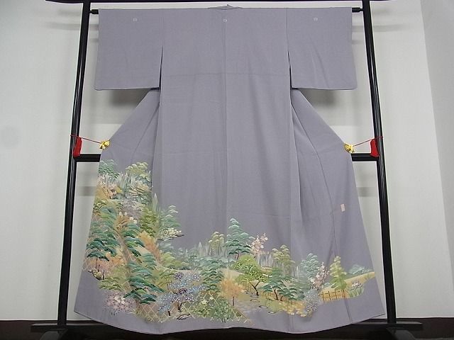 平和屋川間店■豪華色留袖 友禅 作家物 風景花文 着丈154.5cm 裄丈62.5cm 正絹 逸品 B-wt9026の画像2