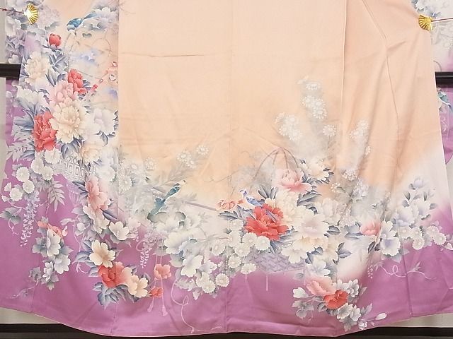 平和屋川間店■豪華振袖 花鳥文 暈し染め 着丈149.5cm 裄丈65cm 正絹 逸品 A-ck5055の画像3