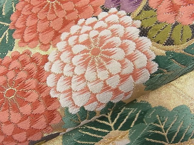 平和屋野田店■六通柄袋帯　唐織　吉兆菊花文　金糸　逸品　n-fw5777_画像3