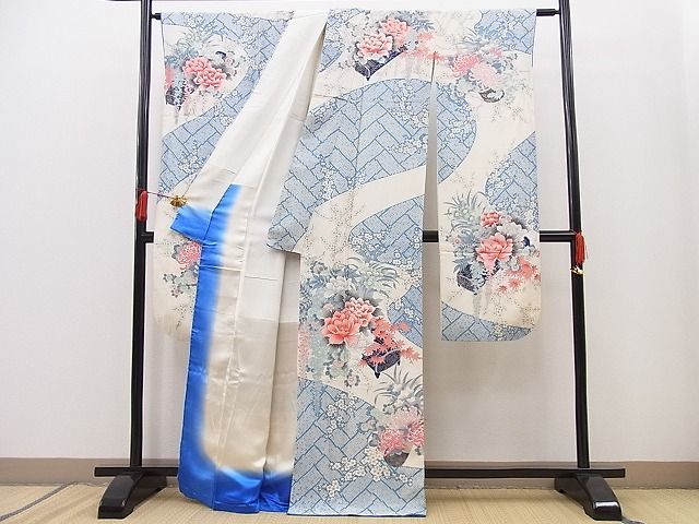 平和屋野田店■豪華振袖　駒刺繍　鹿の子吉祥牡丹花文　金彩　逸品　n-pk5488_画像2