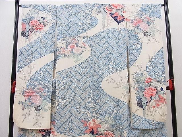 平和屋野田店■豪華振袖　駒刺繍　鹿の子吉祥牡丹花文　金彩　逸品　n-pk5488_画像3