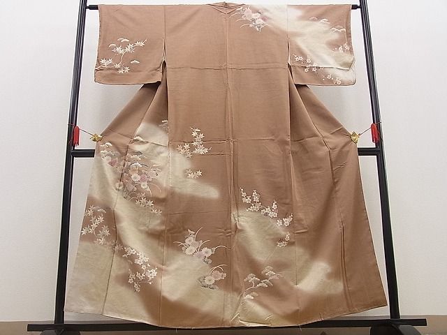 平和屋野田店■訪問着　駒刺繍　流水草花文　暈し染め　金彩　逸品　未使用　n-yt0779_画像1