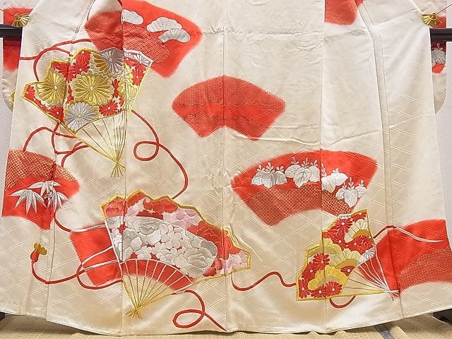 平和屋野田店■豪華振袖　刺繍　松竹梅　扇面花文　金彩　逸品　n-hj8749_画像3