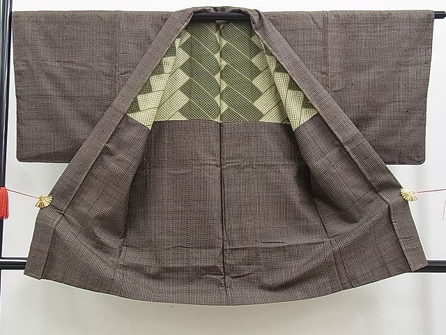 平和屋野田店■男性　本場大島紬　アンサンブル　格子柄　逸品　n-yc5945_画像6