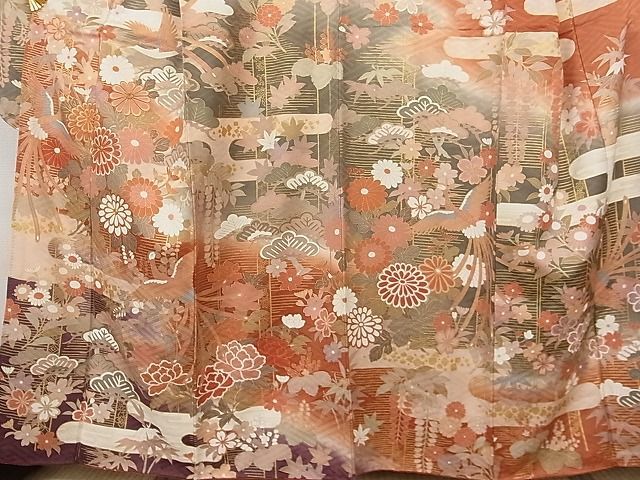 平和屋-こころ店■豪華振袖　駒刺繍　花鳥霞文　暈し染め　金彩　着丈156.5cm　裄丈63cm　正絹　逸品　A-br7946_画像3