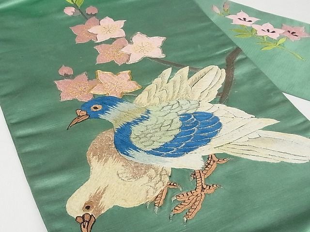 平和屋-こころ店●極上　アンティーク　大正ロマン　九寸名古屋帯　総刺繍　鳩　金銀糸　正絹　逸品　3kk4583_画像2