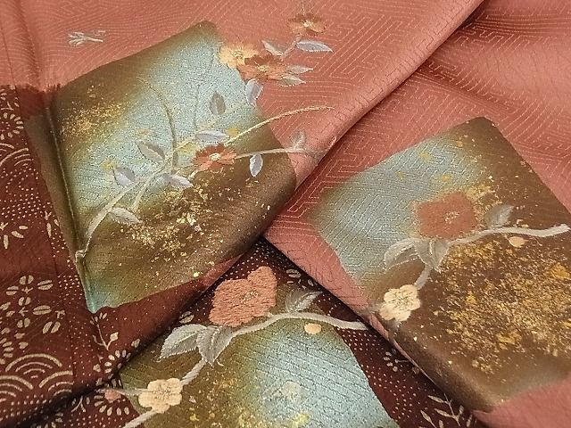 平和屋-こころ店■訪問着　絞り　刺繍　色紙花文　金彩　鈴乃屋扱い　着丈166cm　裄丈67.5cm　正絹　逸品　1B-wt2250_画像1