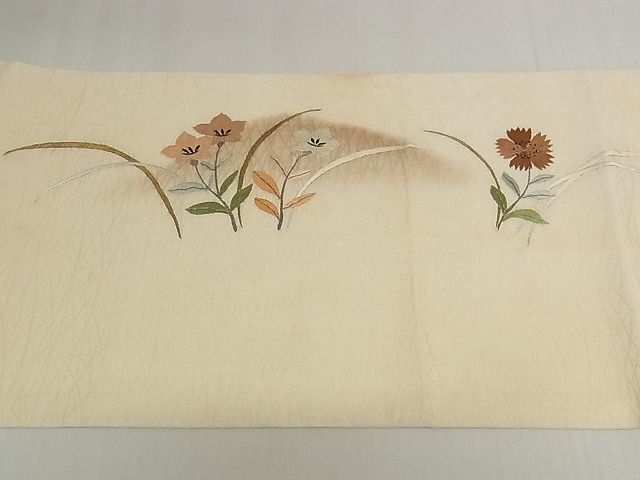 平和屋-こころ店■アンティーク　大正ロマン　丸帯　総刺繍　花絵巻文　正絹　逸品　A-pf6792_画像4