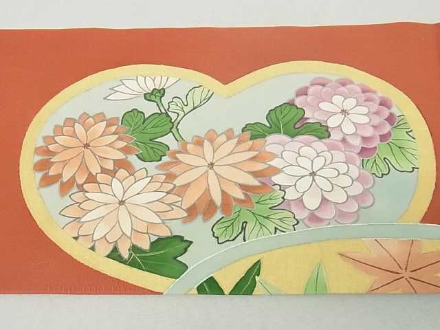 平和屋川間店■塩瀬　九寸名古屋帯　手描き　草花　金彩　逸品　ma2349_画像6