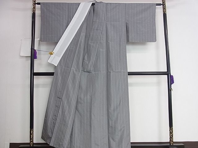 平和屋川間店■上質な紬 単衣 縞 逸品 ic7897の画像3