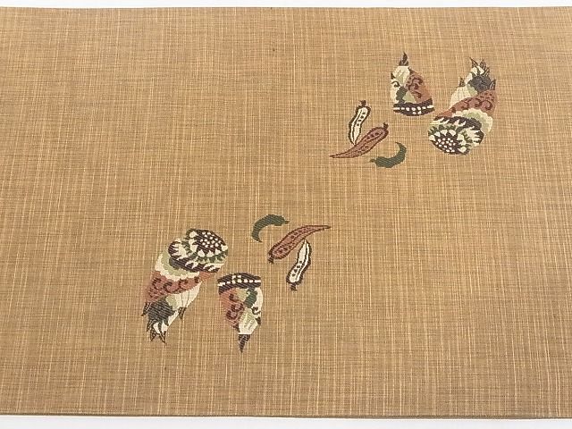 平和屋-こころ店■太鼓柄袋帯　成物　筍　玉葱　とまと　正絹　逸品　A-gk1957_画像4