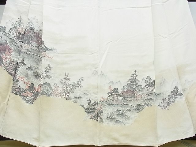 平和屋2■色留訪問着　寿光織　風景文　暈し染め　逸品　ox5625_画像3