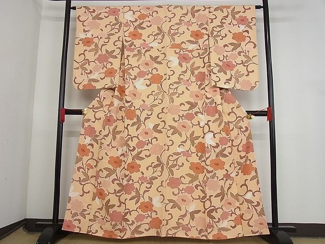 平和屋-こころ店■上質な小紋　地紋起こし　枝花文　着丈160cm　裄丈64cm　正絹　逸品　未使用　AAAC5207Bnp_画像1