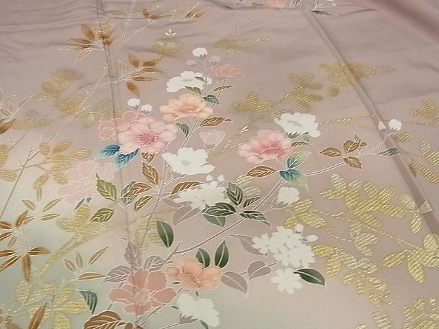 平和屋-こころ店■訪問着　草花文　暈し染め　金銀彩　着丈169cm　裄丈67cm　正絹　逸品　A-ja5981_画像4