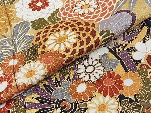 平和屋-こころ店■豪華振袖　駒刺繍　花車文　暈し染め　金彩　着丈154cm　裄丈63cm　正絹　逸品　A-cs7722_画像5