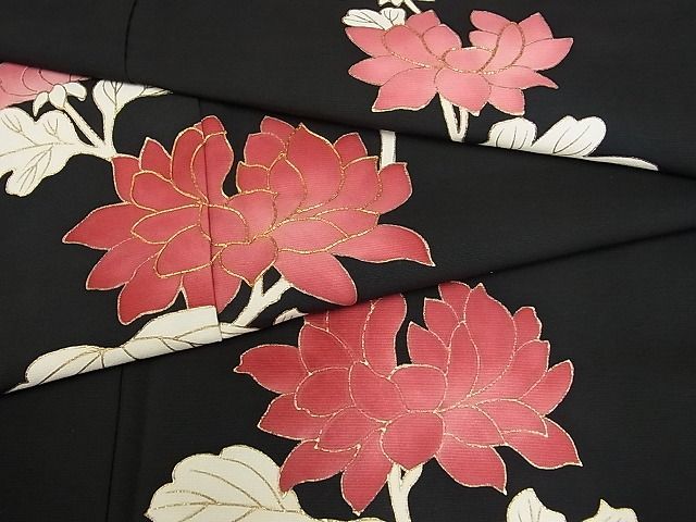 平和屋-こころ店◆訪問着　枝花文　黒地　金彩　着丈162cm　裄丈67.5cm　正絹　逸品　mop3888_画像7