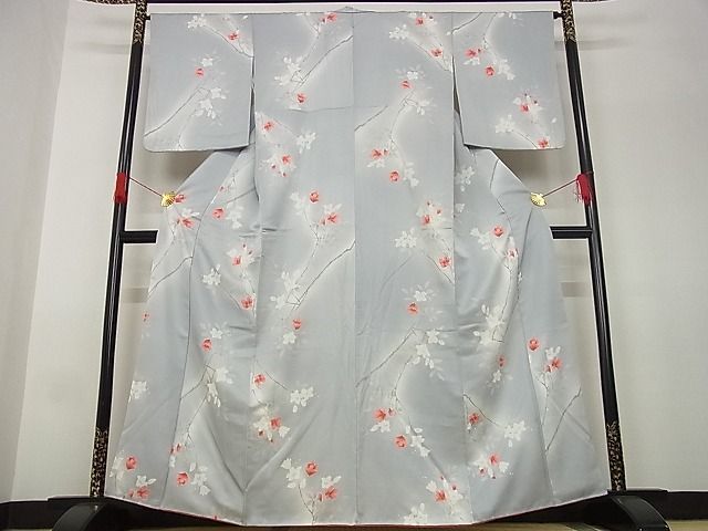 平和屋-こころ店■上質な小紋 枝花文 暈し染め 着丈163cm 裄丈65cm 正絹 逸品 A-ja6017の画像1