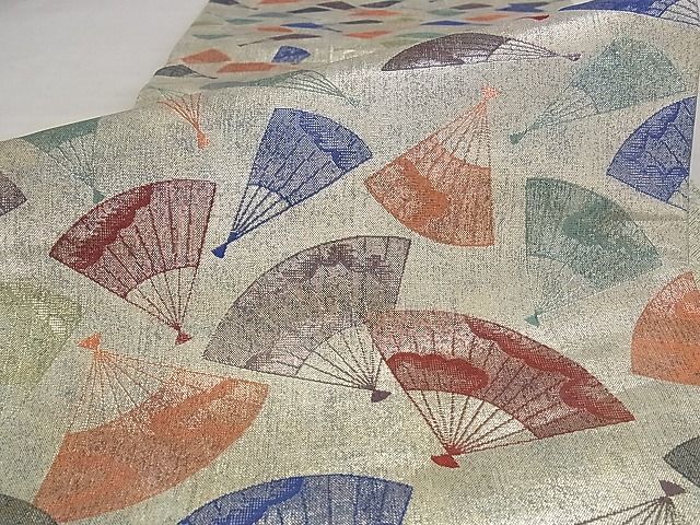 平和屋川間店■佐賀錦　六通柄袋帯　舞扇文　金糸　正絹　逸品　A-pf4903_画像3