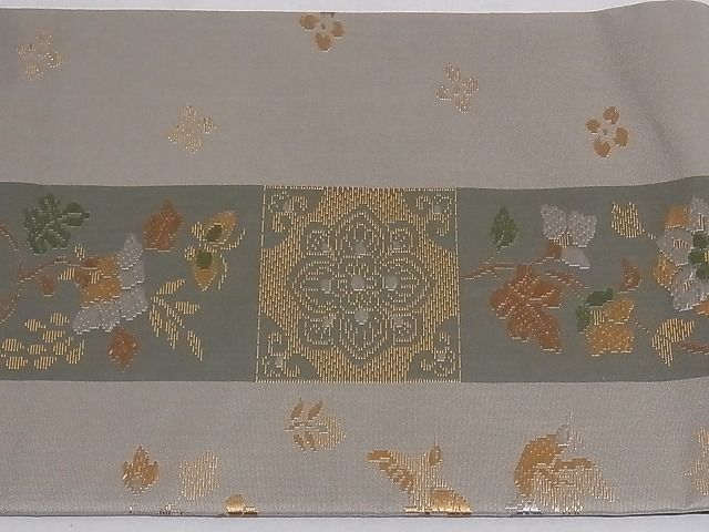 平和屋川間店■九寸名古屋帯 花鳥間道 金糸 正絹 逸品 A-sx7394の画像5