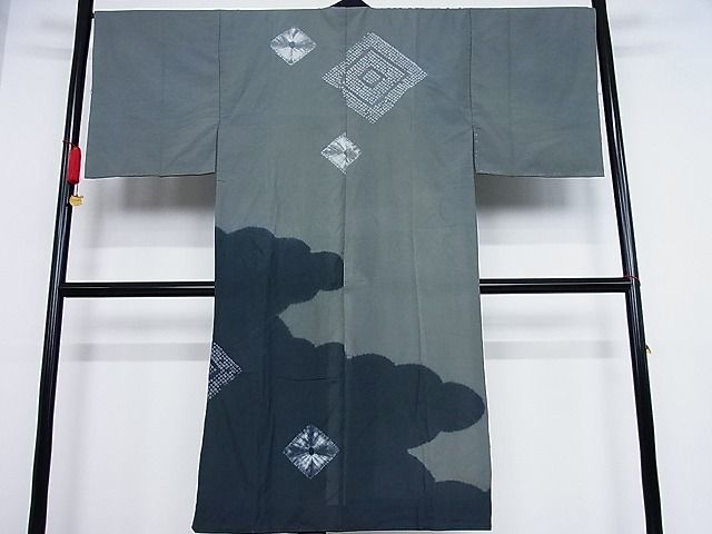 平和屋川間店■男性　長襦袢　袷　絞り　菱文　正絹　逸品　B-ph7072_画像2