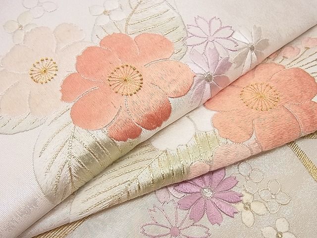 平和屋川間店■袋帯　総刺繍　花束文　金銀糸　逸品　n-hj6237_画像1