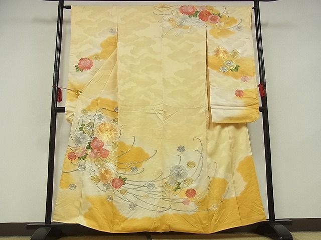 平和屋-こころ店■豪華振袖　駒刺繍　草花文　暈し染め　金銀糸　着丈158cm　裄丈64cm　正絹　逸品　B-zg9159_画像1